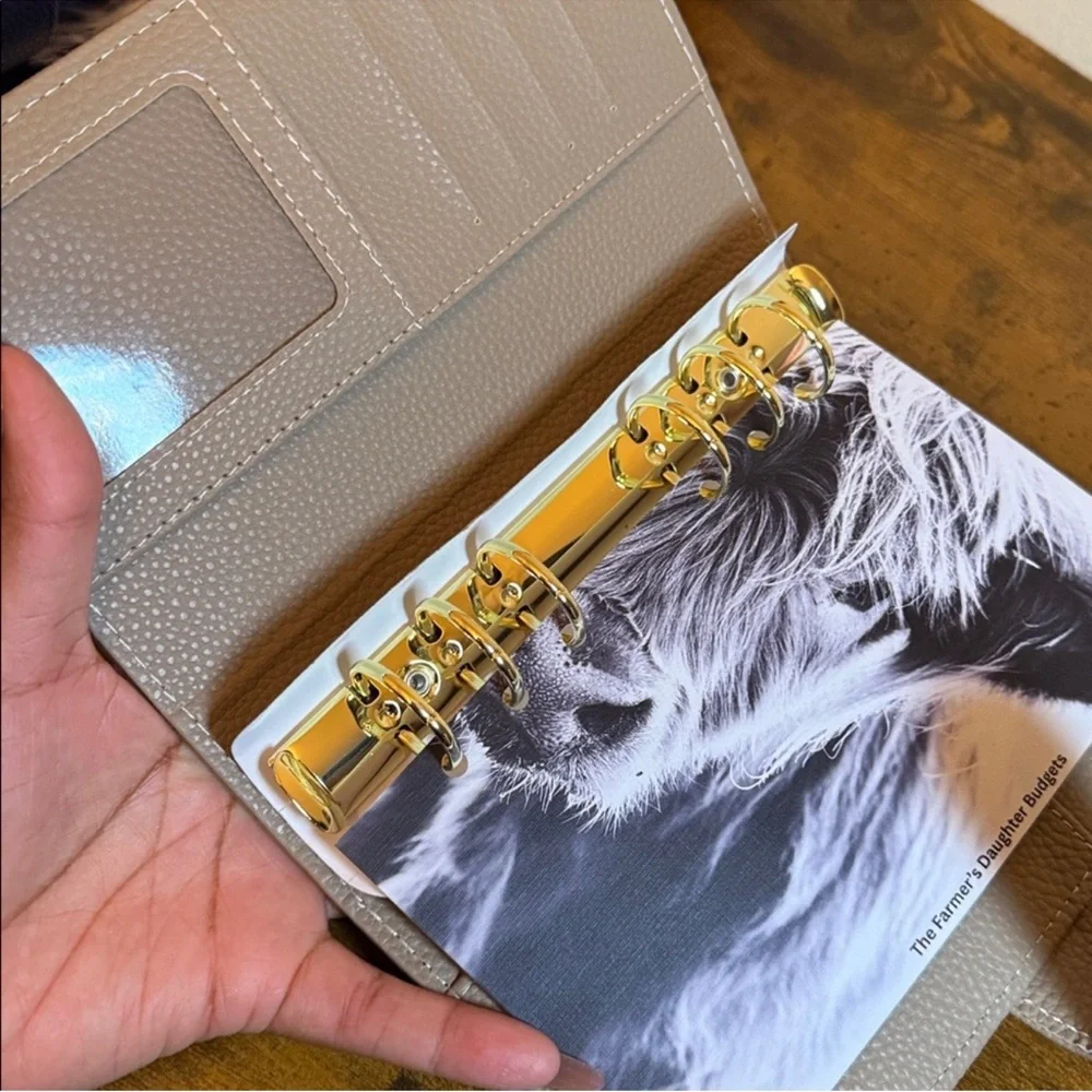 A6 Personal Binder Taupe Pebbled Leather Wallet/Planner